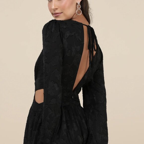 NWT Lulus Ravishing Marvel Black Burnout Floral Cutout Wide-Leg Jumpsuit - Picture 3 of 8